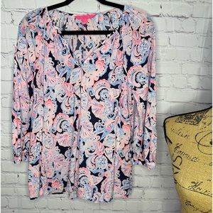 Lily Pulitzer blouse / shirt, size medium and blue, pink and white.